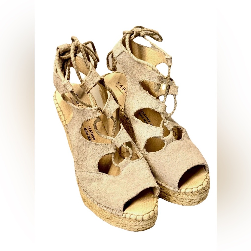Fabiolas Taupe Suede Lace Up Wedges 7